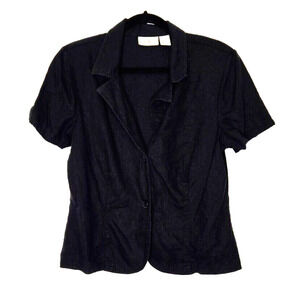 Vintage Studio Ease Womens Top 14 Black Button Front Linen Blend Blouse 80s 90s